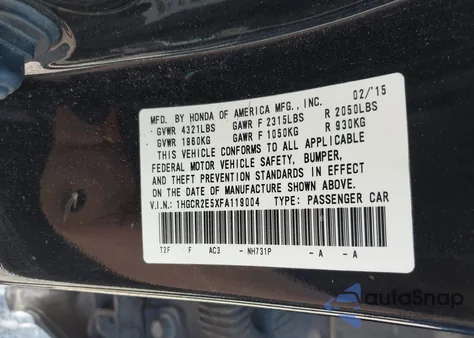 2015 Honda Accord Sport z USA, uszkodzony, nr VIN 1HGCR2E5XFA119004